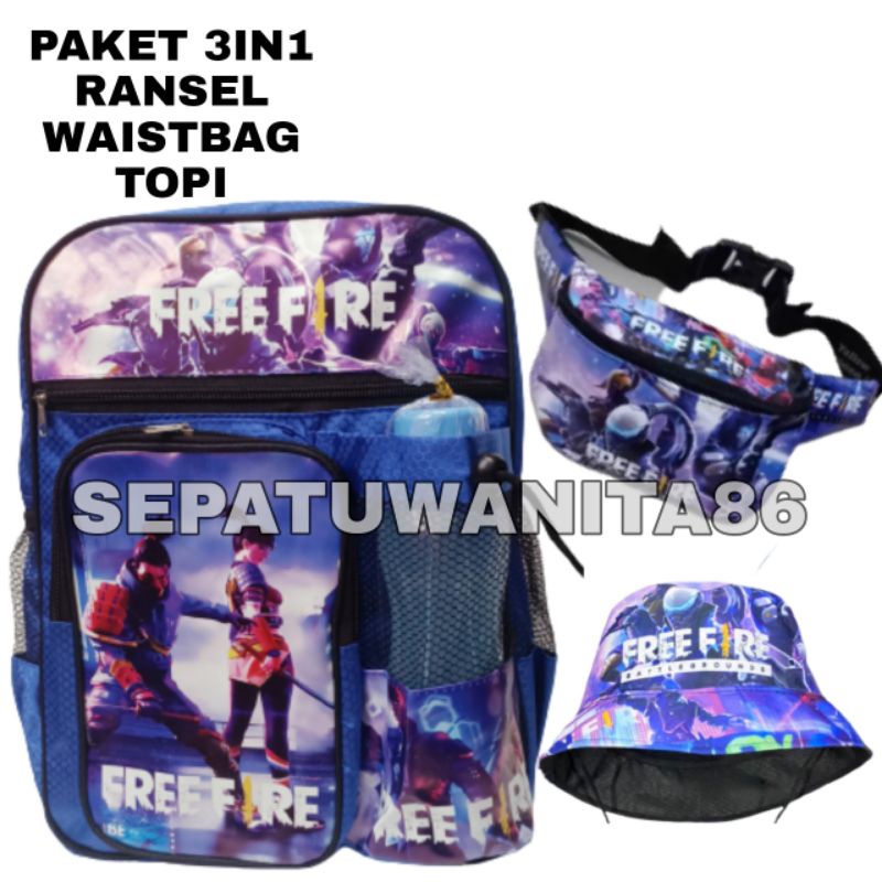 0Tas ransel anak laki-laki karakter  3in1 - tas waistbga  topi gratis botol