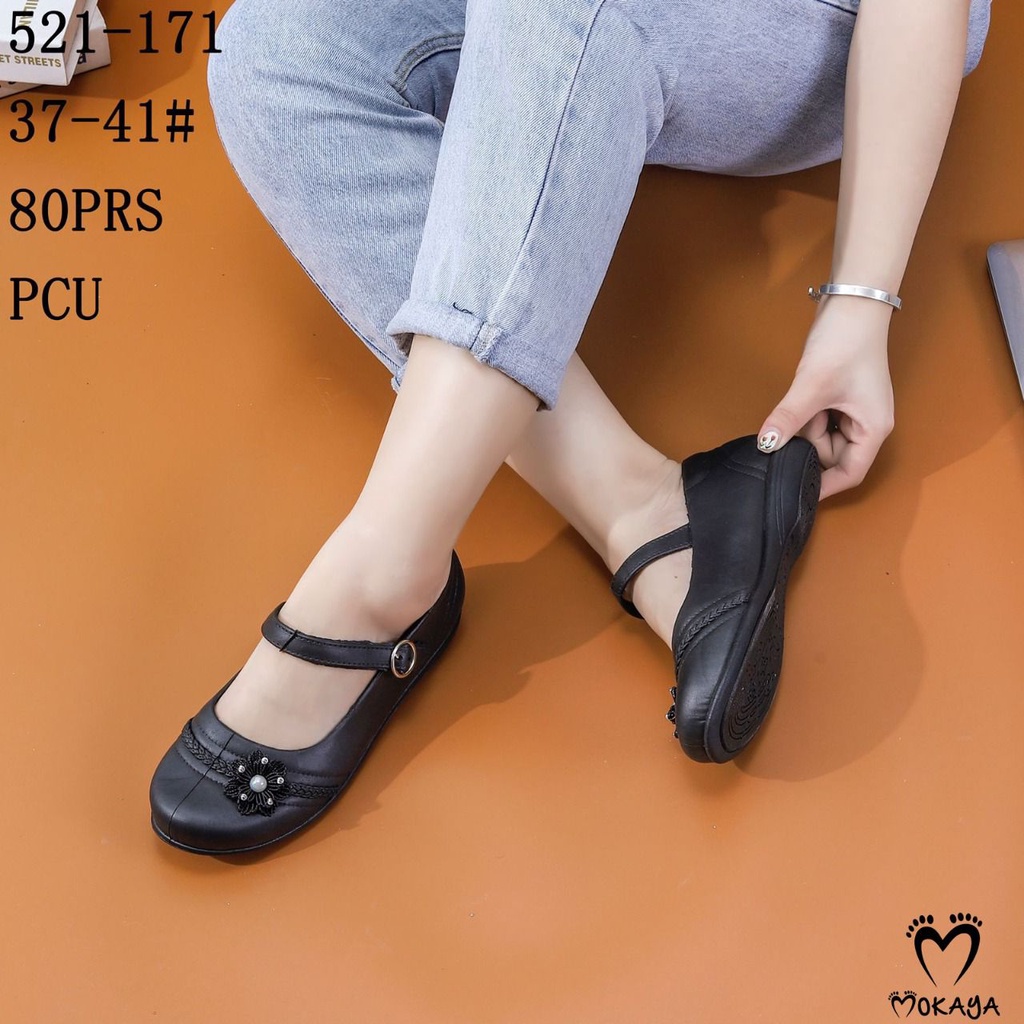 Sepatu Jelly Paskibra Wanita Model Balet Ada Tali Gesper Kecil Bunga Polos / Bunga Mutiara Anti Slip Formal Elegant Cantik Mewah Import Mokaya / Size 37-41 (521-2Ba2 / 521-171)