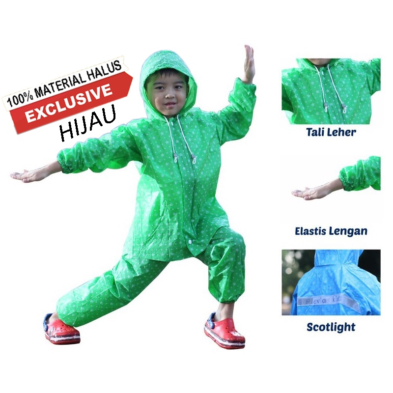 Termurah! Jas Hujan Anak setelan jaket celana oneset Original plevia 110 / star kids plevia motif bintang / jas hujan anak murah laris &amp; lucu / FREE TAS