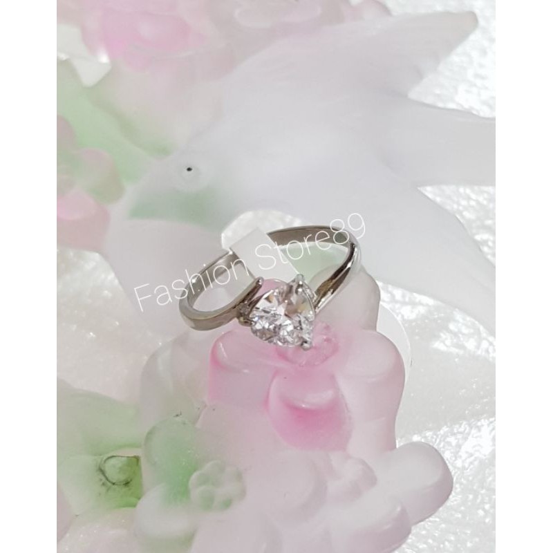 ready cincin impor fashion permata putih Titanium silver titanium white couple nikah halal antikarat