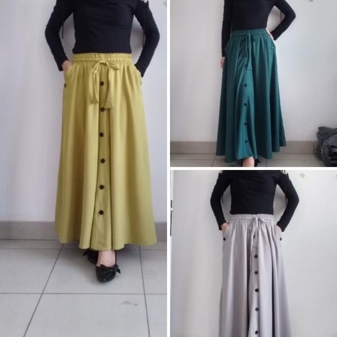 rok panjang muslim wanita rok payung kancing