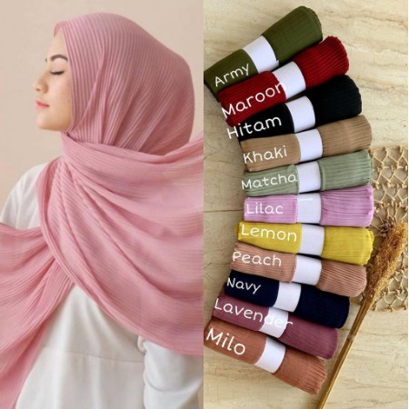 Jilbab Pashmina Plisket Full Plisket PREMIUM (Ria Ricis) Tanpa Lipatan Tengah | Kerudung Pashmina Plisket Lidi | Jilbab Pashmina MURAH BISA COD