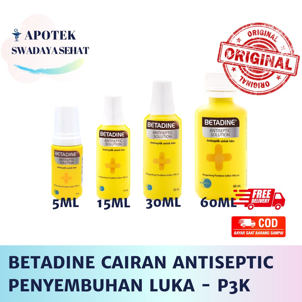 BETADINE ANTISEPTIC 60ML Ukuran 30 Ml 15ml 5ML Solution - Cairan betadin Penyembuh Pembersih Luka Antiseptik