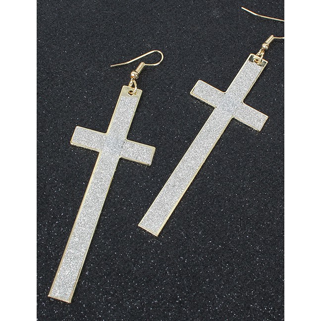 LRC Anting Gantung Fashion Golden Geometric Cross Frosted Alloy Earrings K44350