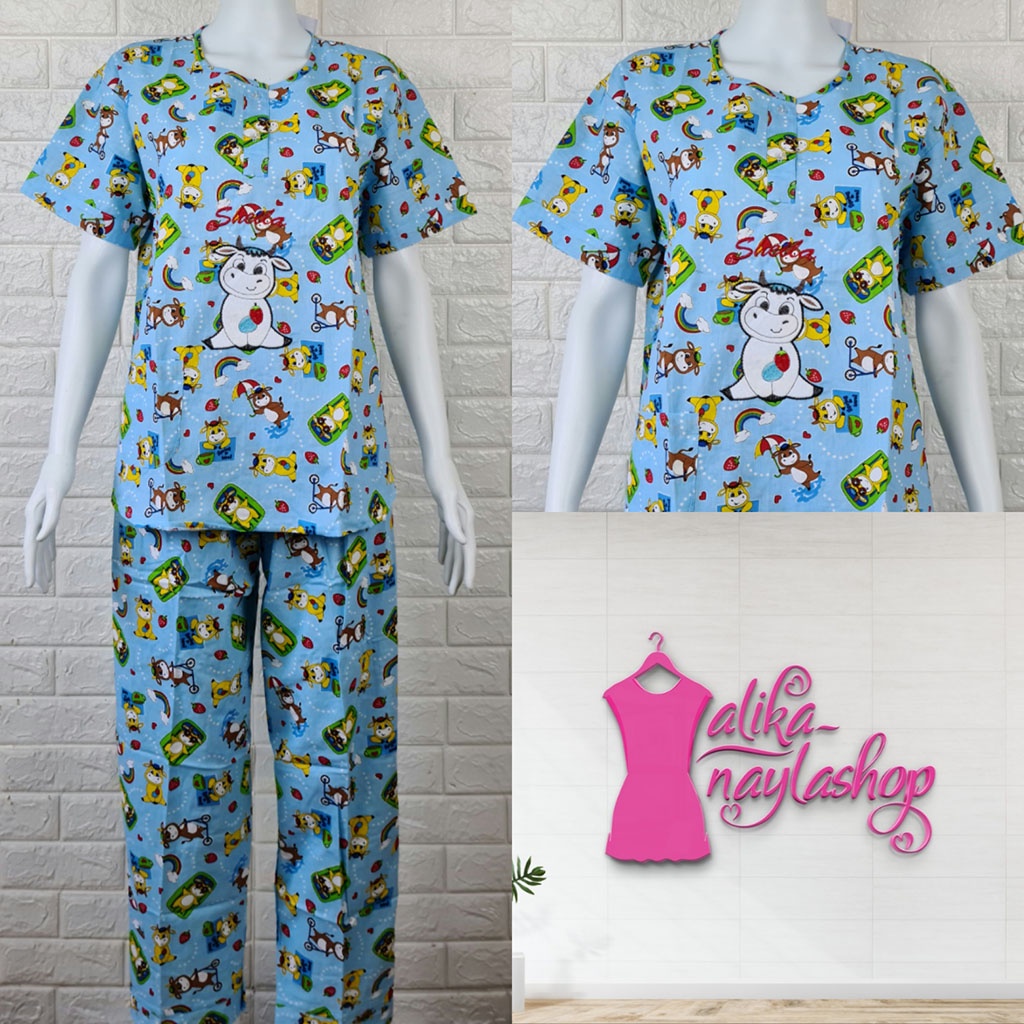 PIYAMA KATUN | HOKI & SHEILA STANDAR | LEBEL ORANGE | BAJU TIDUR | WANITA DEWASA-KODE   V14