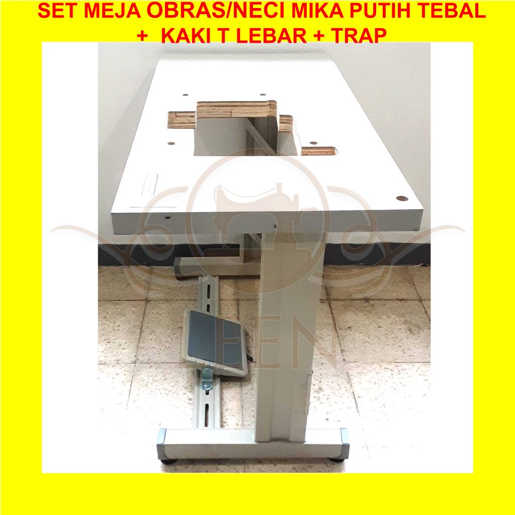 SET Meja Obras 747 MIKA TEBAL + Kaki T PUTIH Mesin Jahit Neci Industri ~ LEEN