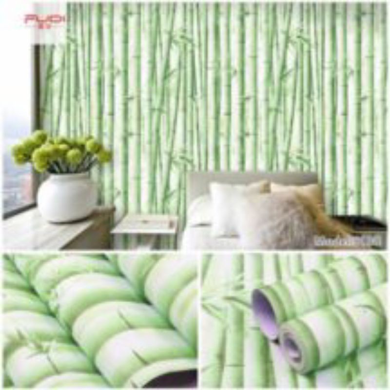 wallpaper stiker dinding motip bambu hijau