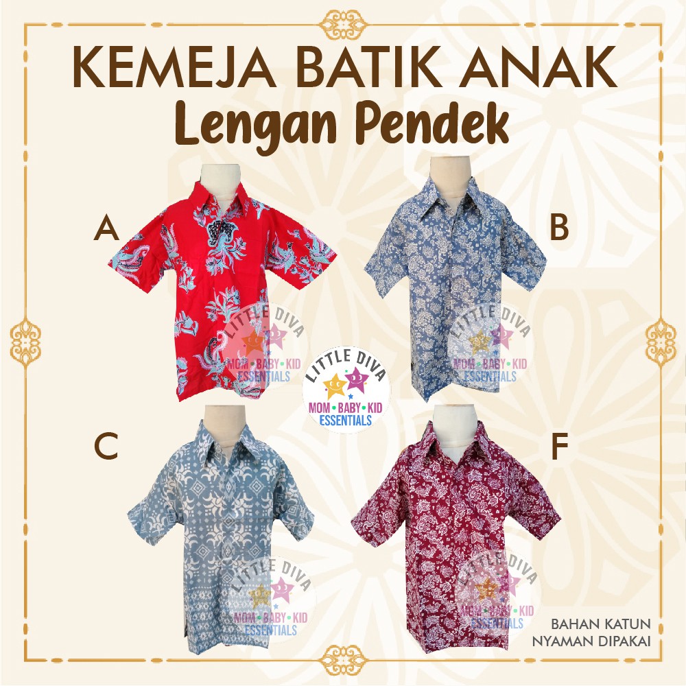 Kemeja Batik Size 2 - 12T Kemeja Batik Anak Kids Cowok cowo Bahan Katun Halus Atasan baju kondangan 2 4 8 10 12 tahun