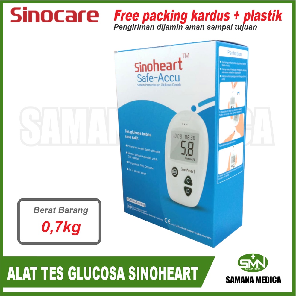 ALAT TES Gula Darah Glukosa Sinocare Sinoheart Safe Accu Tidak dapat Lancet dan Strip Glukosa