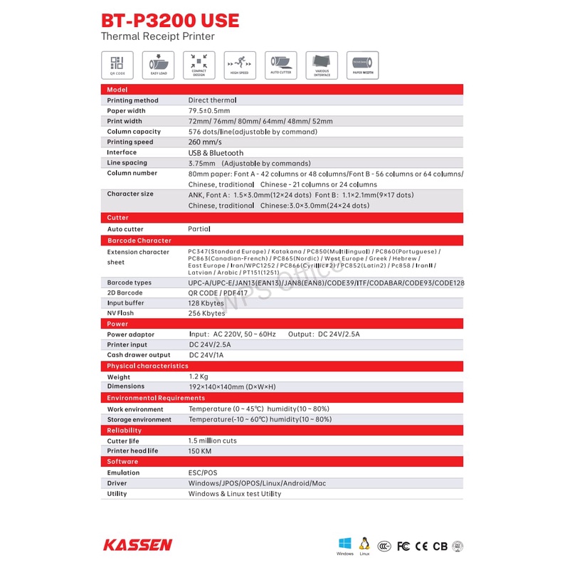 Printer KASSEN BT-P3200