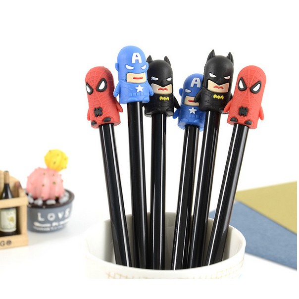 

SALE!!! TERLARIS!!! Pulpen Gel Spiderman, Captain Amric, Batman Kepala Karet 0.38mm UNIK