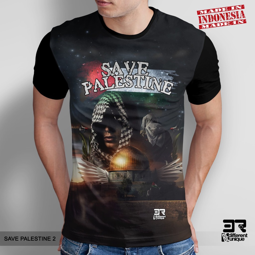 Baju Kaos / tshirt distro 3d islamic fullprinting bahan full combad 24s original Save Palestine 2