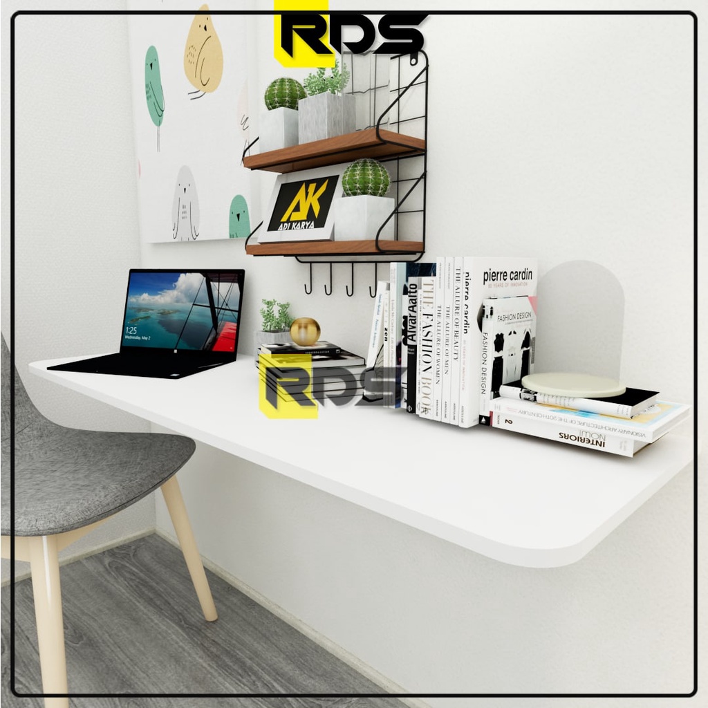 Meja Lipat Dinding 120 x 40 Meja Belajar Kerja Dinding Ambalan Tempel Braket Besi Engsel Laptop Komp