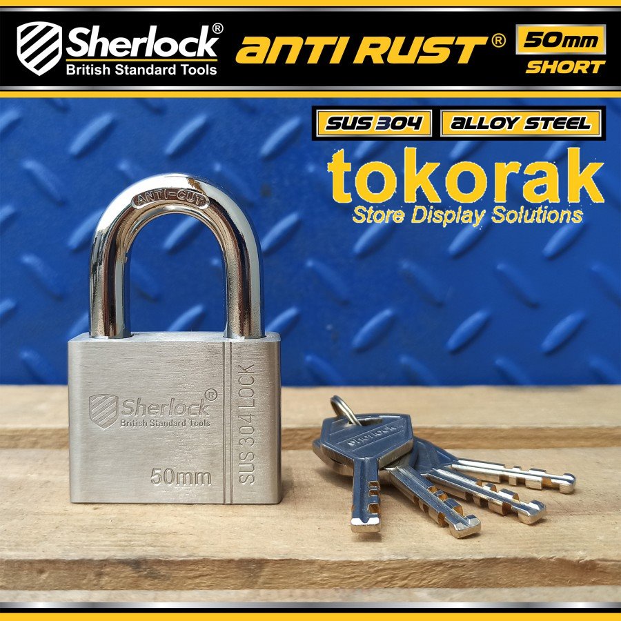 GEMBOK STAINLESS STEEL ANTI RUST 50MM PDK SHERLOCK - GEMBOK ANTI KARAT