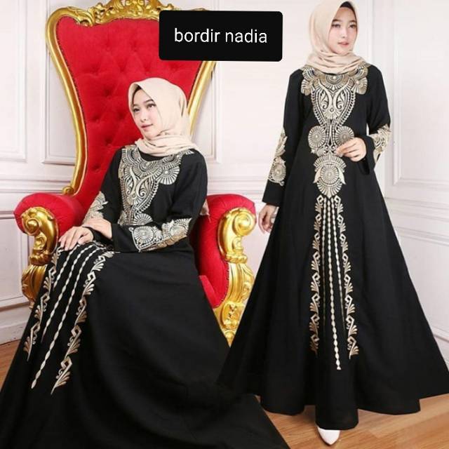 Abaya Bordir NADIA Bahan Saudi Jetblack Syar'i / Abaya Hitam Arabian Style INDO ABAYA