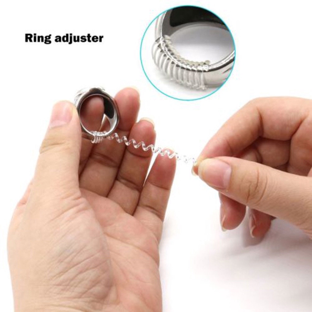 12pcs Tali Spiral Transparan Adjustable 10cm Untuk Mengencangkan Cincin DIY