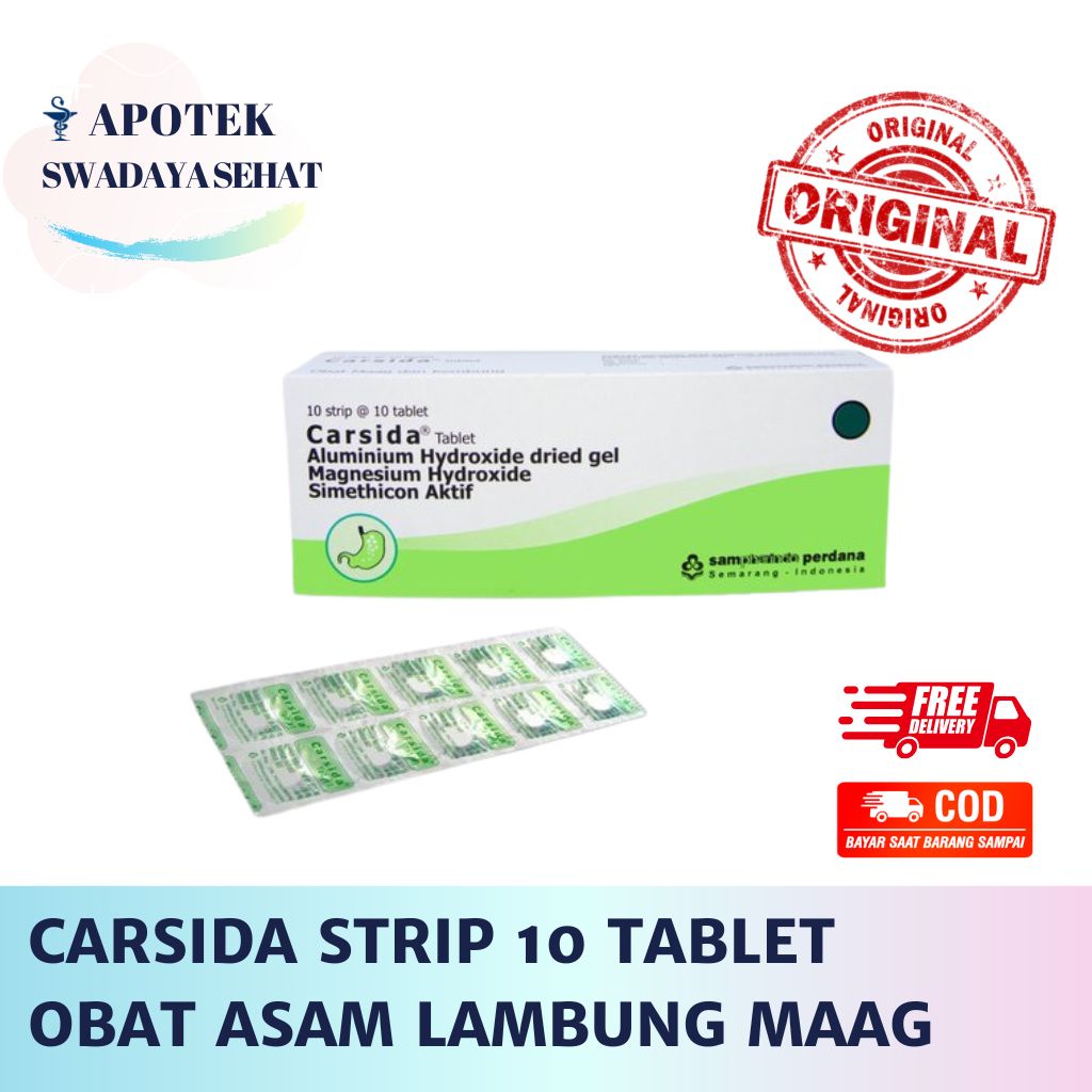 CARSIDA Strip 10 Tablet Kunyah - Obat Asam Lambung Nyeri Perut Maag Kembung