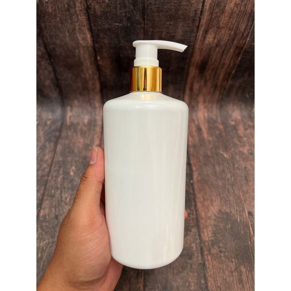 botol kosmetik putih susu 500ml / 500ml - PUMP GOLD