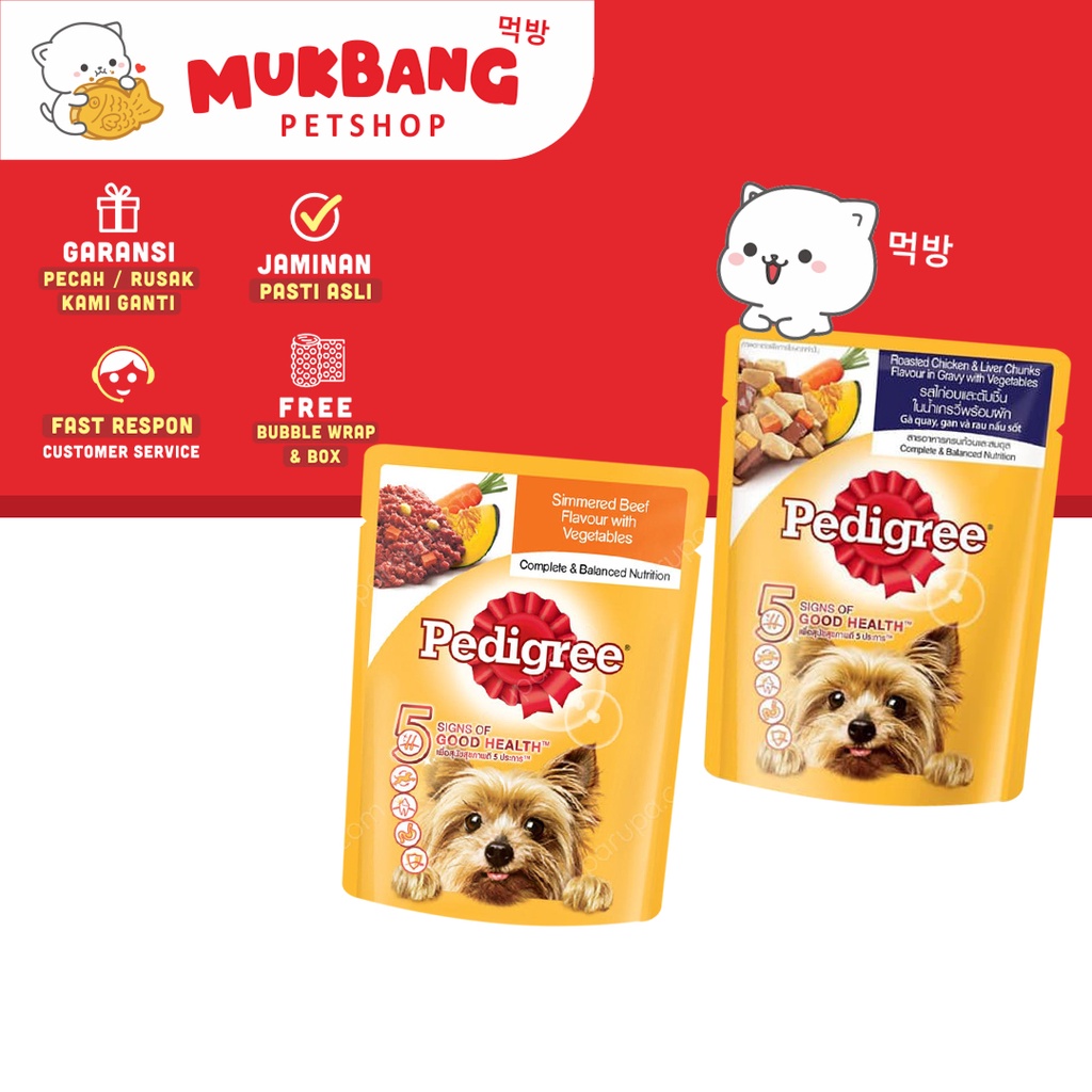 Pedigree Pouch 80gr Wet Food Makanan Basah Anjing Chicken and Grilled Makanan Anjing Basah Roasted Chicken Slimmered Beef Wet Food Dog