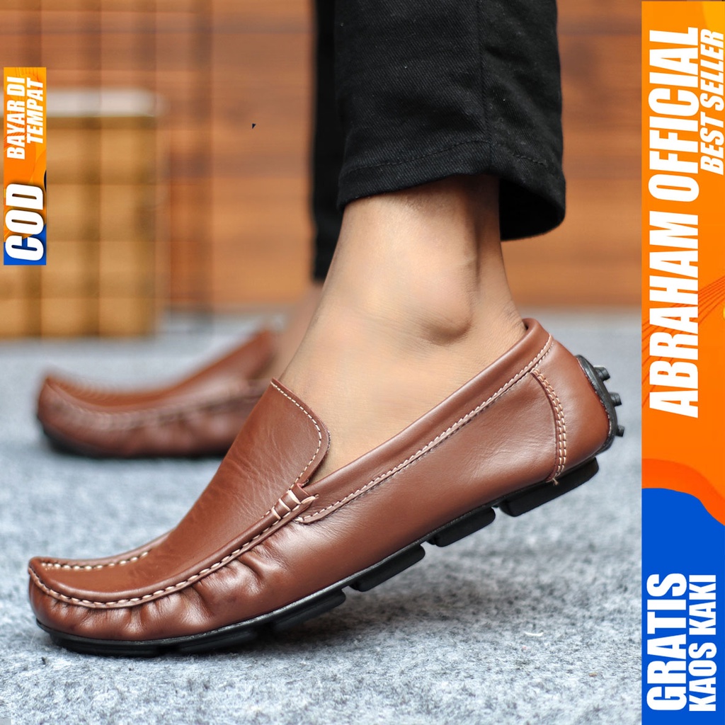 Sepatu Casual Pria Formal Slip On Pantofel Kulit Asli Kerja Kantor Kondangan Kuliah Hitam Fashion Shoes Terbaru Murah Kekinian Original GENIO ABRAHAM