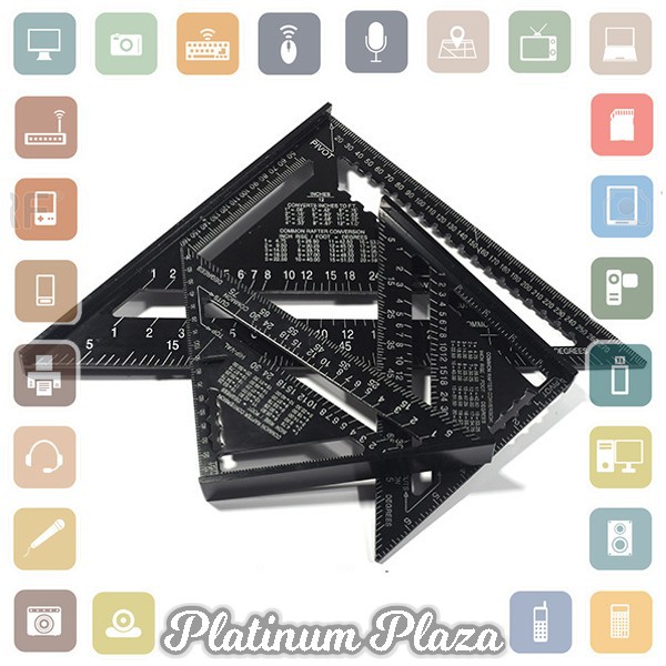 VKTECH Penggaris Siku Mistar Triangle Ruler Aluminium 7 inch - A10D01 - Black`2GWX69-