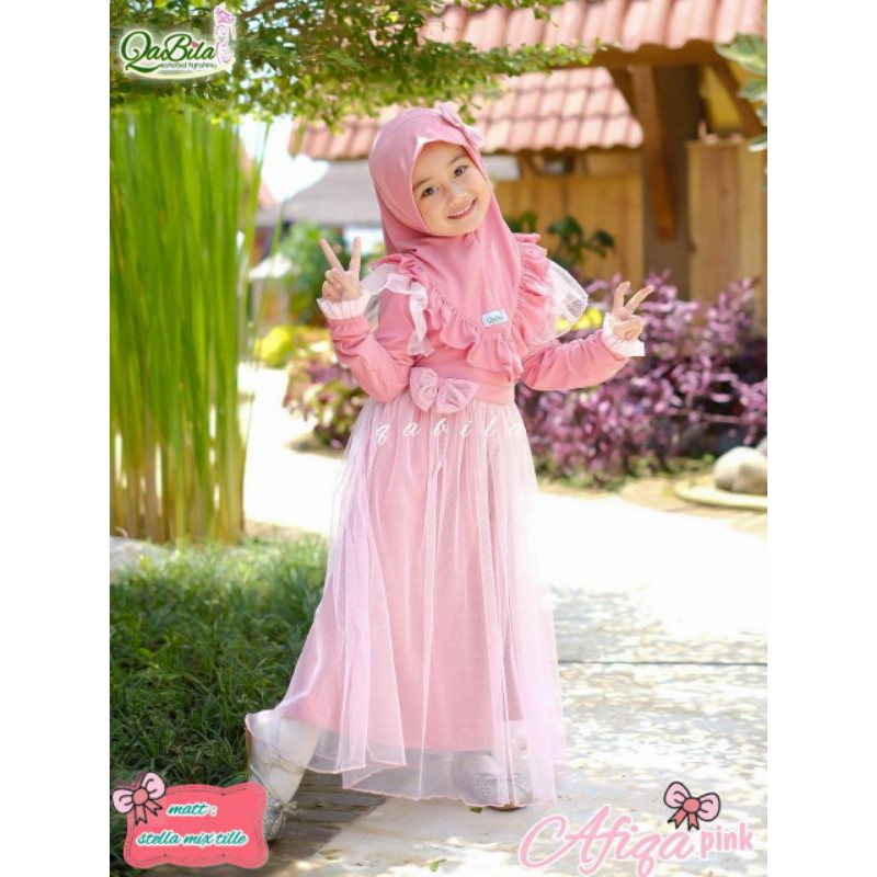 gamis anak afiqa by qabila pink ready size XL2