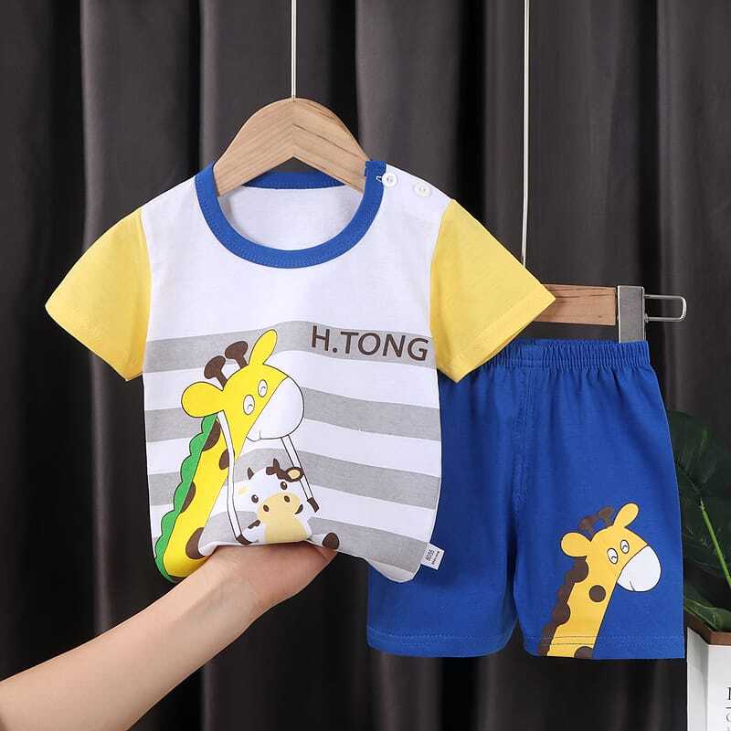 ( zwq ) PDK008-014 Baju Jumper Pendek Kaos + Celana Baju Anak Setelan Lengan Pendek, Setelan Anak 0-6 Tahun