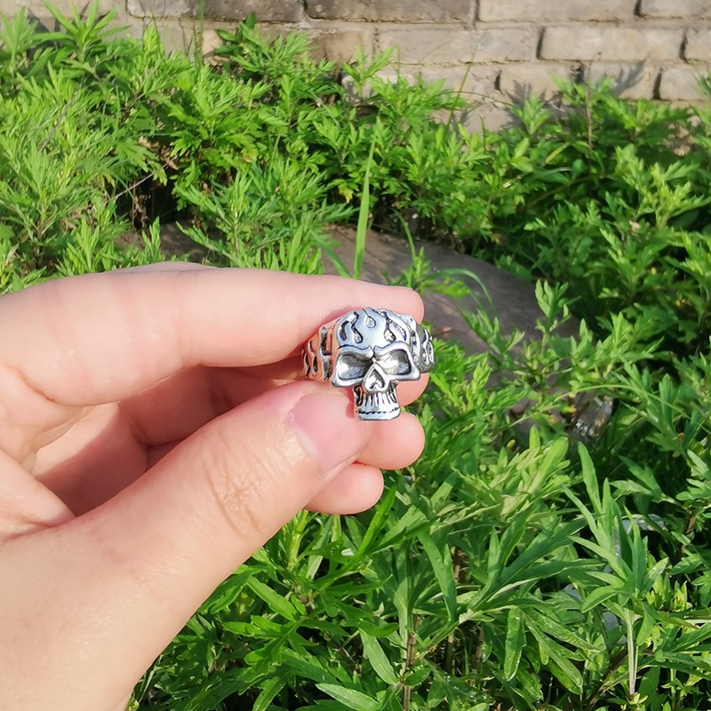 Fancyqube Cincin Desain Tengkorak Hati Bunga Malaikat Warna Silver Gaya Hip Hop Untuk Wanita