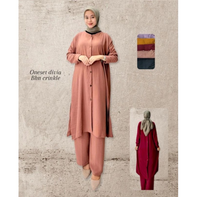 DIVYA SET CRINKLE PREMIUM LONG TUNIK POLOS / DIVYA SETELAN LONG TUNIK / DIVYA SET