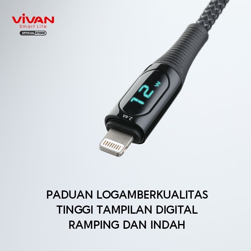 ORI VIVAN Kabel Data 100cm Cable DAta USB To Type C 40W 5A / USB To Lightning 12W 2.4A Fast Charging Smart LED Display VIC100 / VIL100 Garansi Resmi 1 Tahun (by 88)