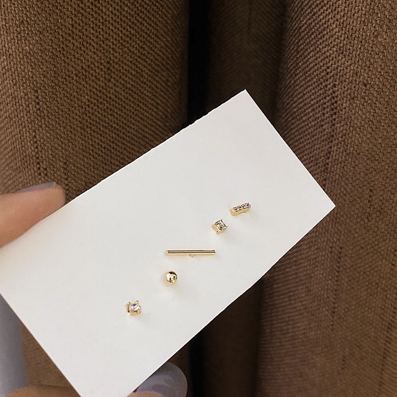 5pcs/set Korean Simple Style Gold Geometry Shape S925 Silver Needle Prevent Allergy Women Earrings