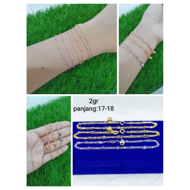 GELANG PERAK ASLI SILVER 925 LAPIS EMAS/GELANG TANGAN RANTAI JEDAR 2 LAYER+1BEL/ASLI SILVER/FASHION WANITA