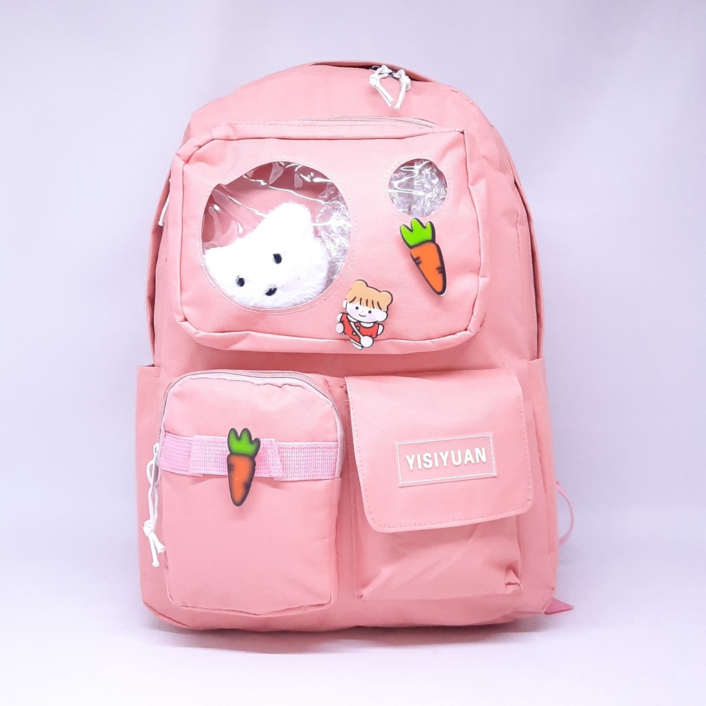 SET 5 STYLISH KOREAN BAGPACK FREE BONEKA / TAS Fashion KOREA KEKINIAN HADIAH BROSS STICKER 5in1 / RANSEL IMPORT REMAJA WANITA + TAS KECIL KOTAK PENSIL / TAS SD SMP SMA KULIAH PEREMPUAN / TAS SEKOLAH KOREA / CUTE SCHOOL BAG / TAS ESTETIK LUCU / WATERPROOF