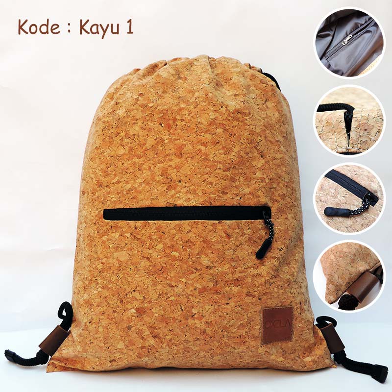 Tas Serut Motif Kayu + Furing + Kantong Bagian Dalam + Kantong Luar