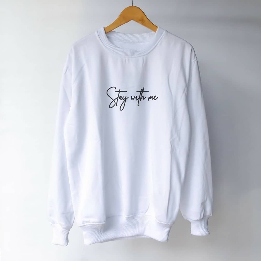sweater kerah tinggi pria xxl crewneck stay with me warna putih crewneck cowok big size cod