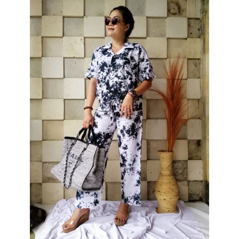 Set Pajamas Tie Dye Dewasa Fit to L / Bali Set / Piyama Set / Tie Dye