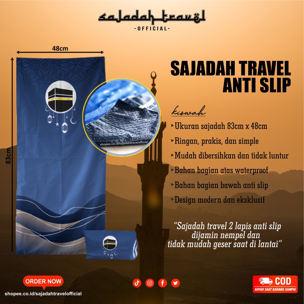 Sajadah Travel Traveling Pouch Lipat Dewasa Anti Slip Waterproof Kiswah Sajadah Sejadah Turki