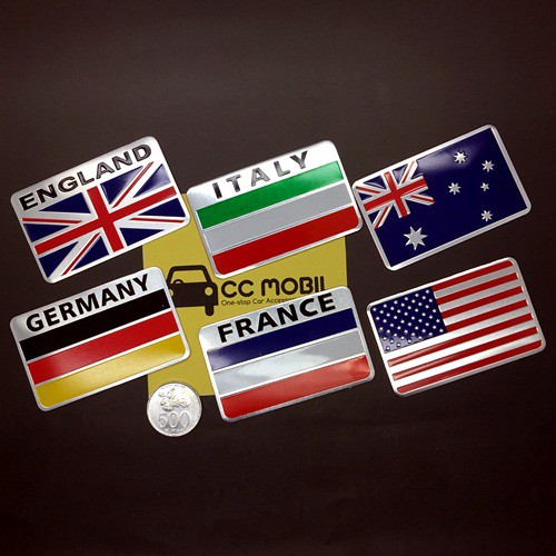 Tempelan Stiker Emblem Mobil Flag BENDERA PERSEGI Germany England Italy Australia France America