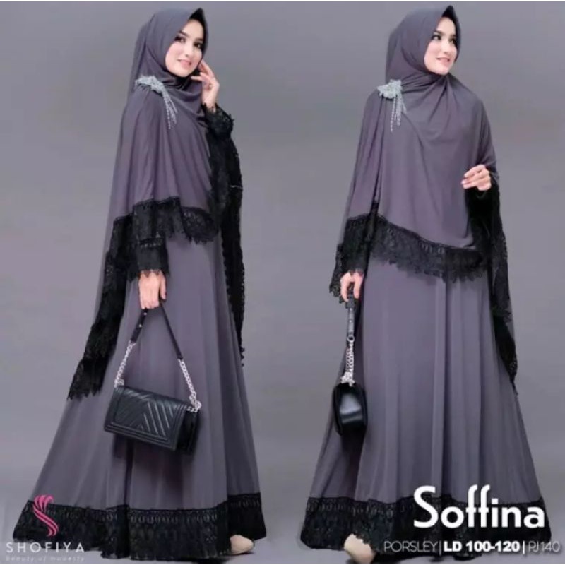 GAMIS JUMBO M - 3XL / Soffina Syari Set Khimar Mix Renda / Gamis Syari Set Khimar / Gamis Syari Set 