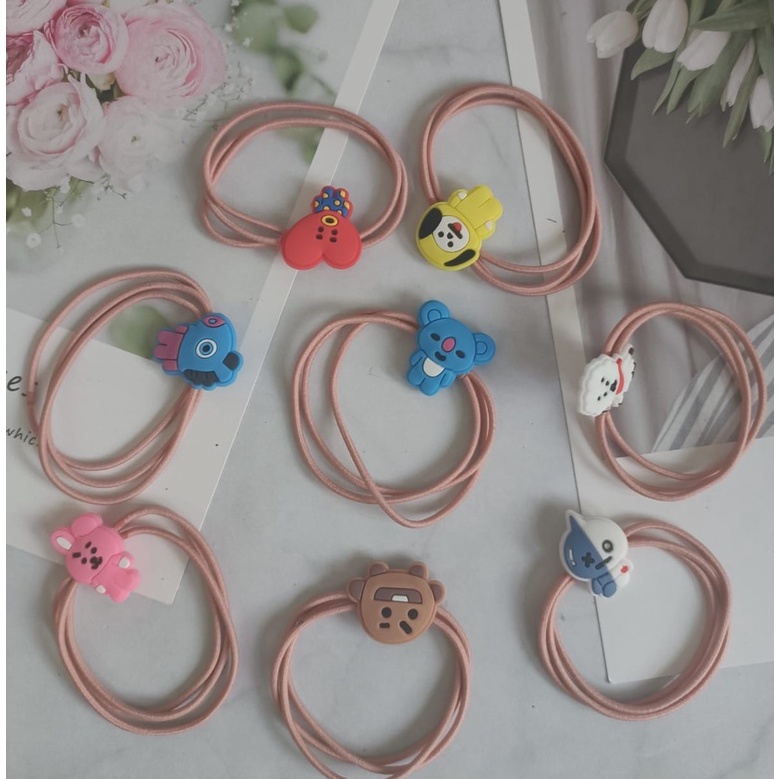 Karet Gelang BT21 BTS Murah/Ikat Rambut BTS 21 bisa Jadi Gelang KARET KOREA MOTIF KARTUN BTS LUCU