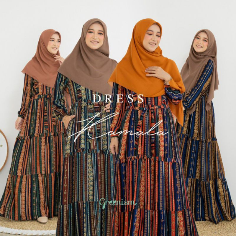 KAMALA DRESS BY GREENISM Gamis Motif Salur Rayon Viscose
