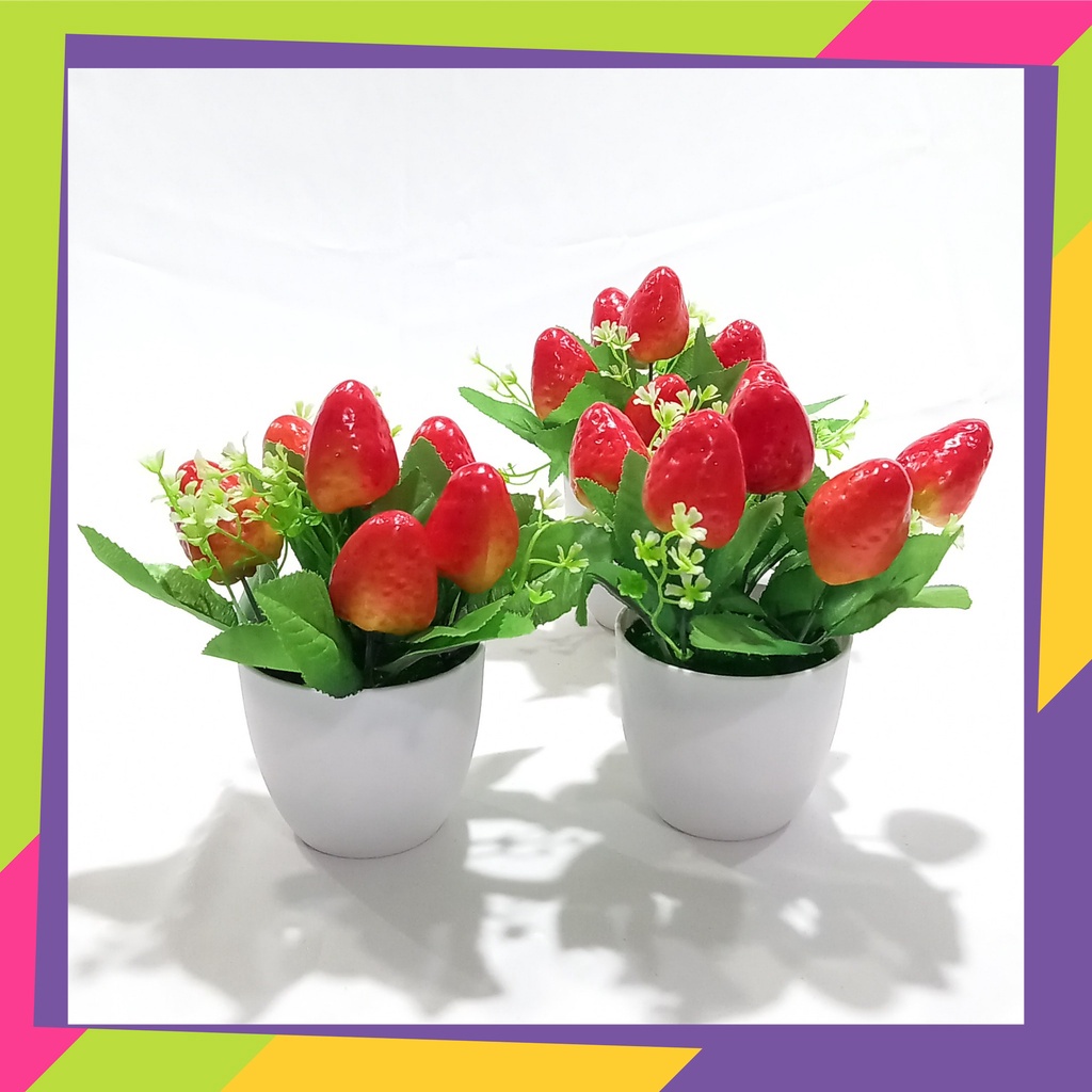 1657D1 / Pot bunga plus buah stroberi / Vas bunga tanaman Artificial strawberry