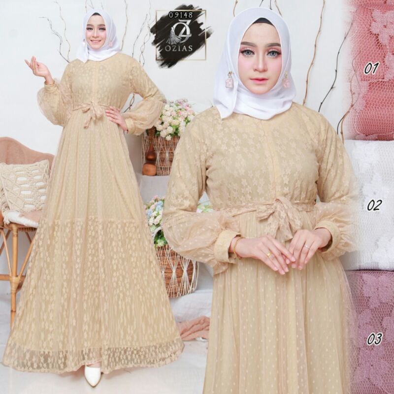 BELI SATU GRATIS 1 GAMIS PESTA BROKLAT/TILLE ORI OZIAS/PUTIH/SIMPLE