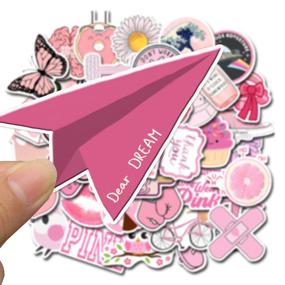 50 PCS/SET Pink Stickers Waterproof Graffiti Luggage Stickers