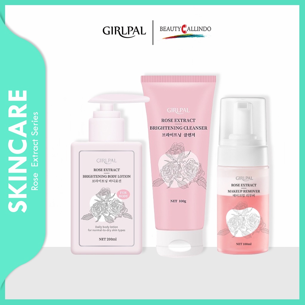 GIRLPAL Rose Extract Brightening Cleanser, Body Lotion, Makeup Remover