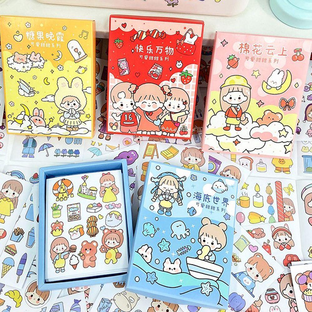 Mxbeauty Stiker Kartun Set DIY 50pcs Stiker Hias Tangan Akun Foto Jurnal Stiker Scrapbooking Deacls