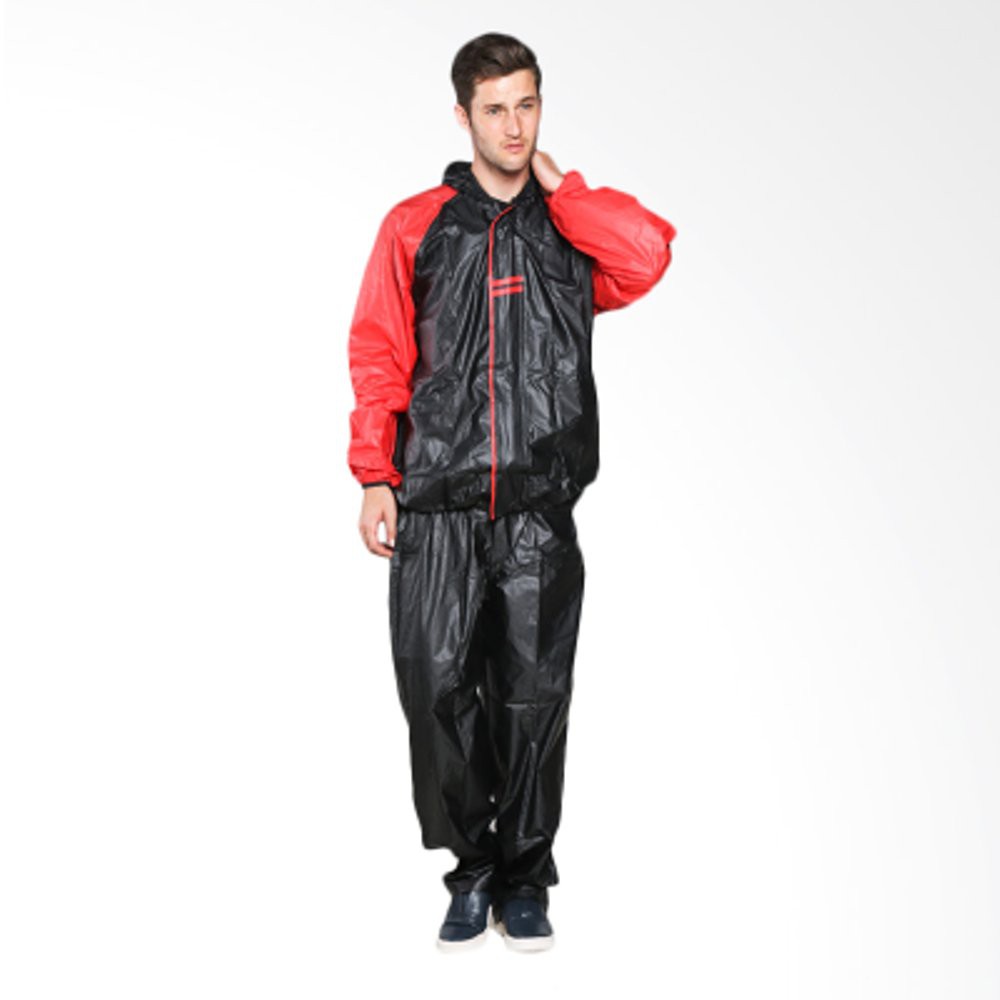 Jas Hujan Mezzo (Mezzo raincoat) Hitam Merah  Terlaris