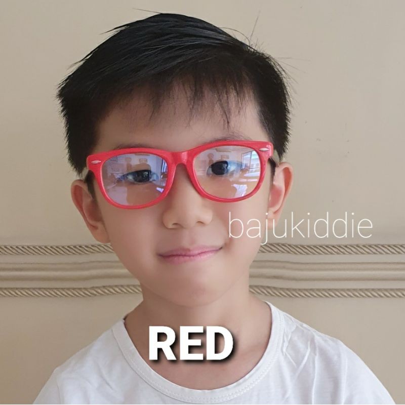 KACAMATA ANAK ANTI RADIASI GADGET COMPUTER LAPTOP HP BLUERAY BLUE LIGHT + UV PROTECTION-Red