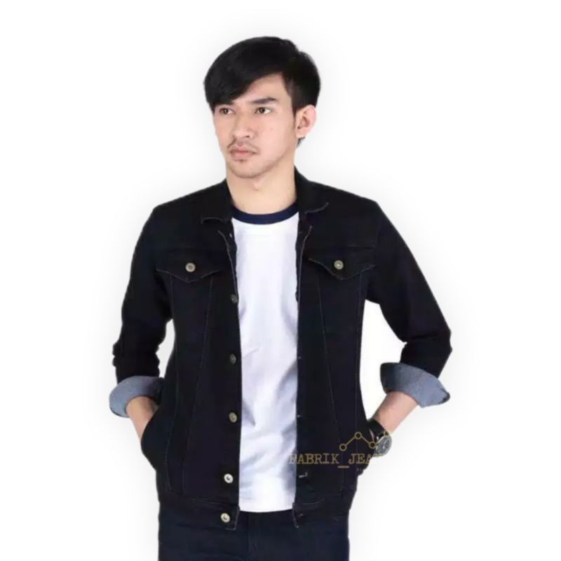 Jaket Jeans Pria BIG SIZE JUMBO HITAM/Jaket Jeans Cowok JUMBO BIGSIZE HITAM