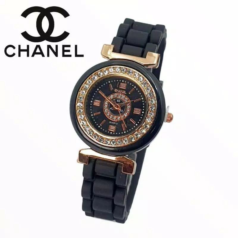 (Grosir)Jam Tangan Wanita Ch4N3L Karet Strap Rubber(Terima Cod)